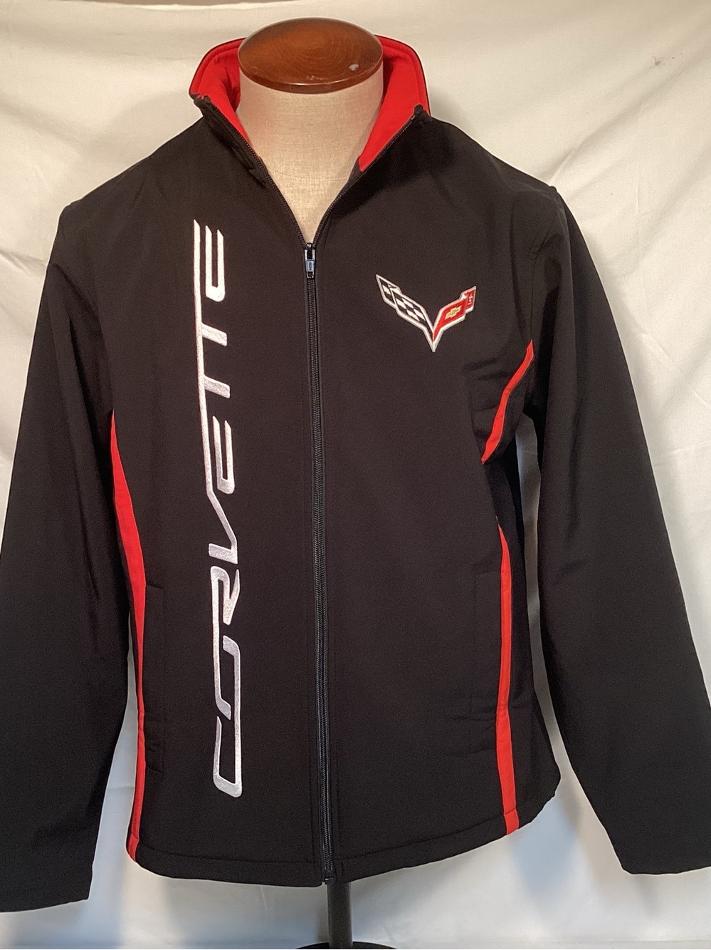 Calhoun Chevy Corvette Black & Red Softshell Full Zip Jacket Size Large